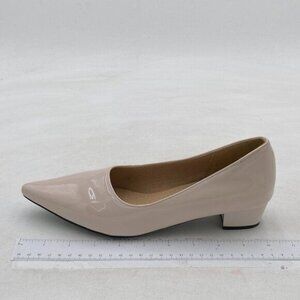 Women Patent Leather Pointed Toe Pumps Low Chunky Heel Slip On Pumps